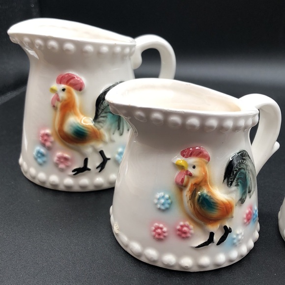 Vintage 4 Rooster Measuring Cups. Delicate ceramic Farmhouse style Decor Japan - Picture 4 of 8
